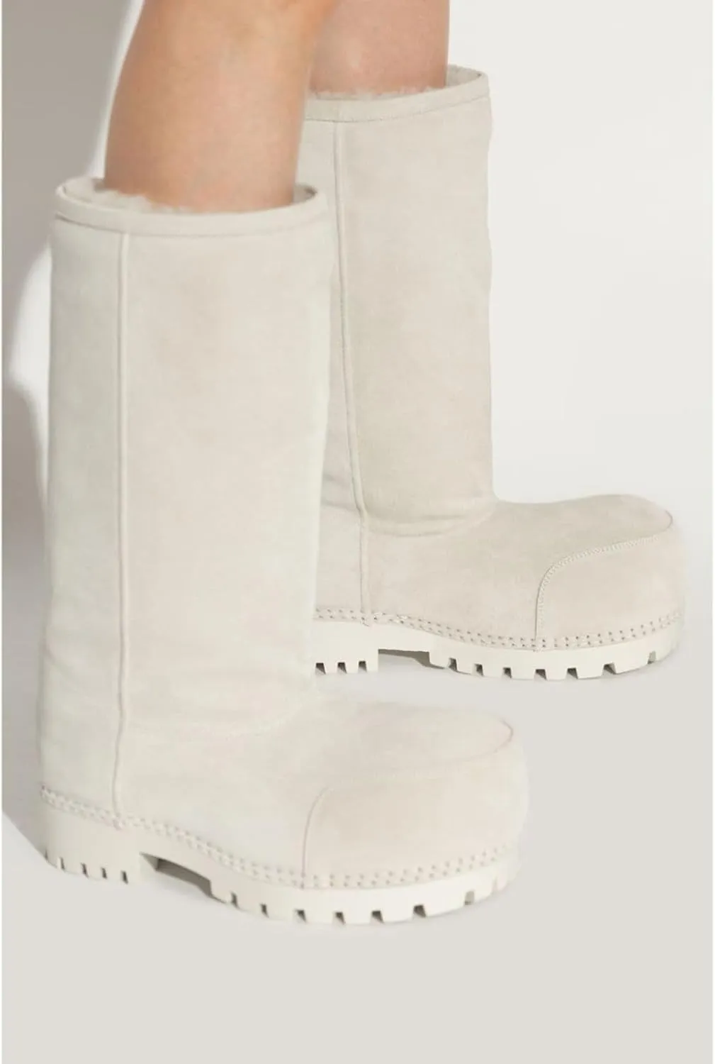 Suede Leather Platform Snow Boots For Women Fur Hippy Mid Calf Winter Boots Slip On Round Toe Comfort Warm Trending Knee High Boots