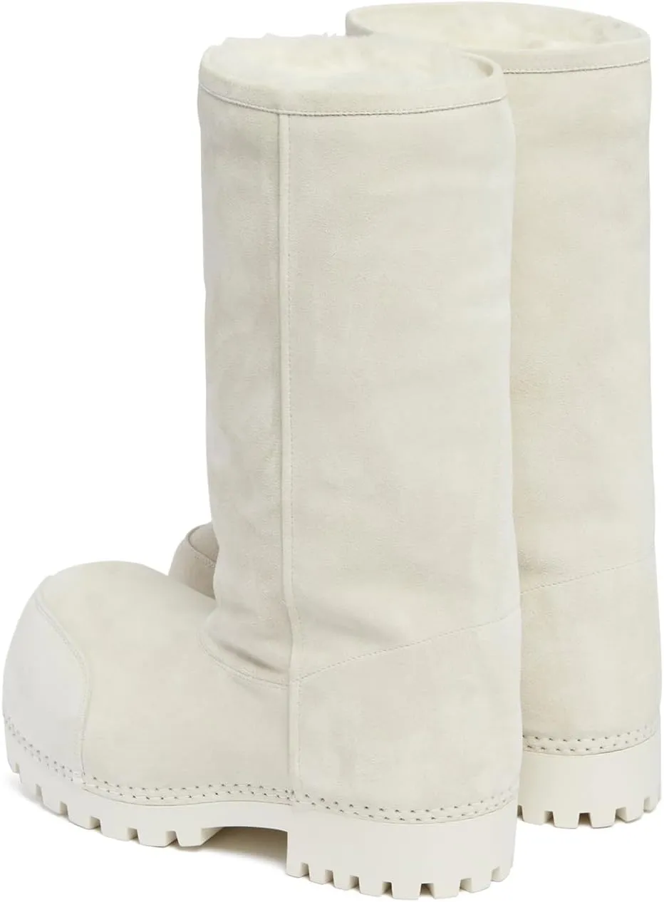 Suede Leather Platform Snow Boots For Women Fur Hippy Mid Calf Winter Boots Slip On Round Toe Comfort Warm Trending Knee High Boots