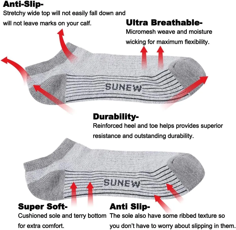 Sunew Viscose Bamboo Socks, Unisex Cushioned Comfortable Ankle Workout Hiking Golf Socks 6 Pairs
