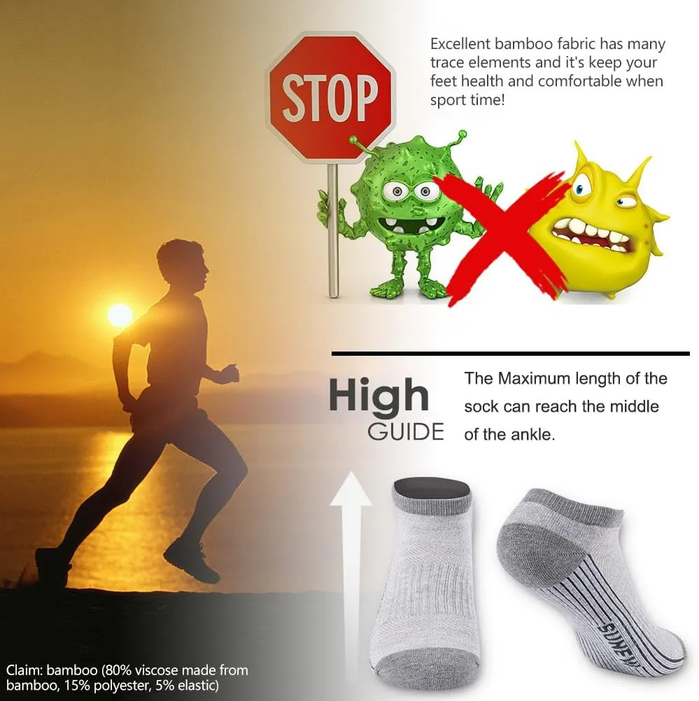 Sunew Viscose Bamboo Socks, Unisex Cushioned Comfortable Ankle Workout Hiking Golf Socks 6 Pairs