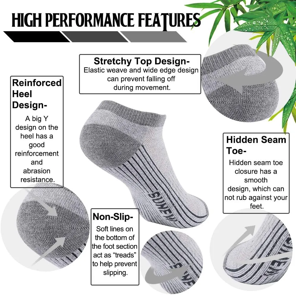 Sunew Viscose Bamboo Socks, Unisex Cushioned Comfortable Ankle Workout Hiking Golf Socks 6 Pairs