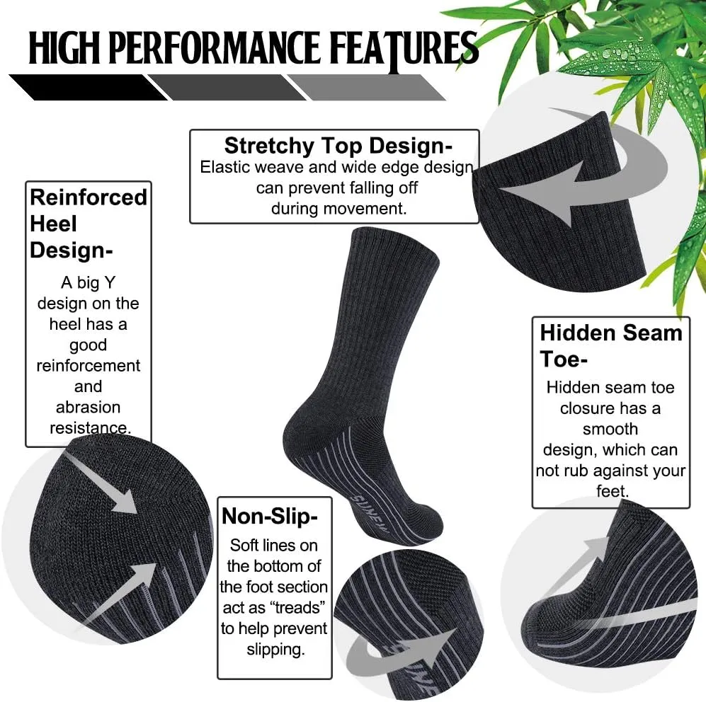 Sunew Viscose Bamboo Socks, Unisex Cushioned Comfortable Crew Workout Hiking Socks 6 Pairs