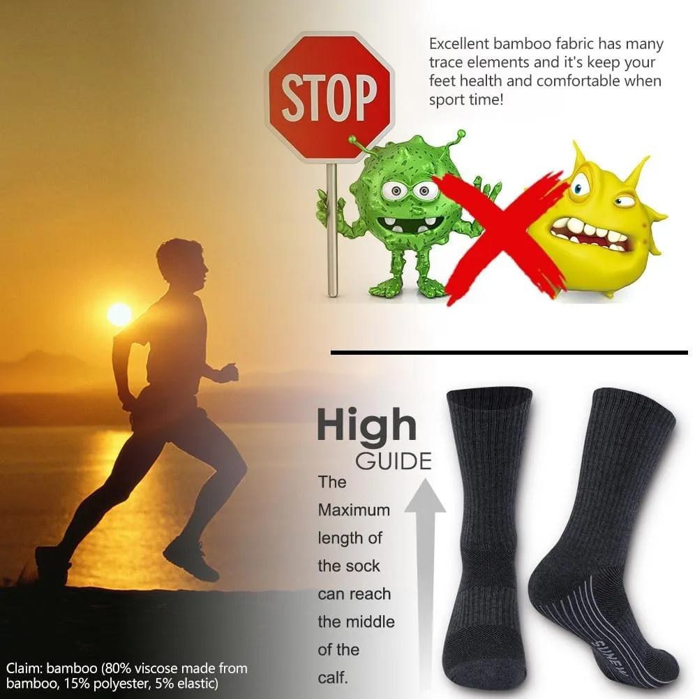 Sunew Viscose Bamboo Socks, Unisex Cushioned Comfortable Crew Workout Hiking Socks 6 Pairs