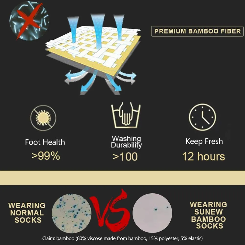 Sunew Viscose Bamboo Socks, Unisex Cushioned Comfortable Crew Workout Hiking Socks 6 Pairs