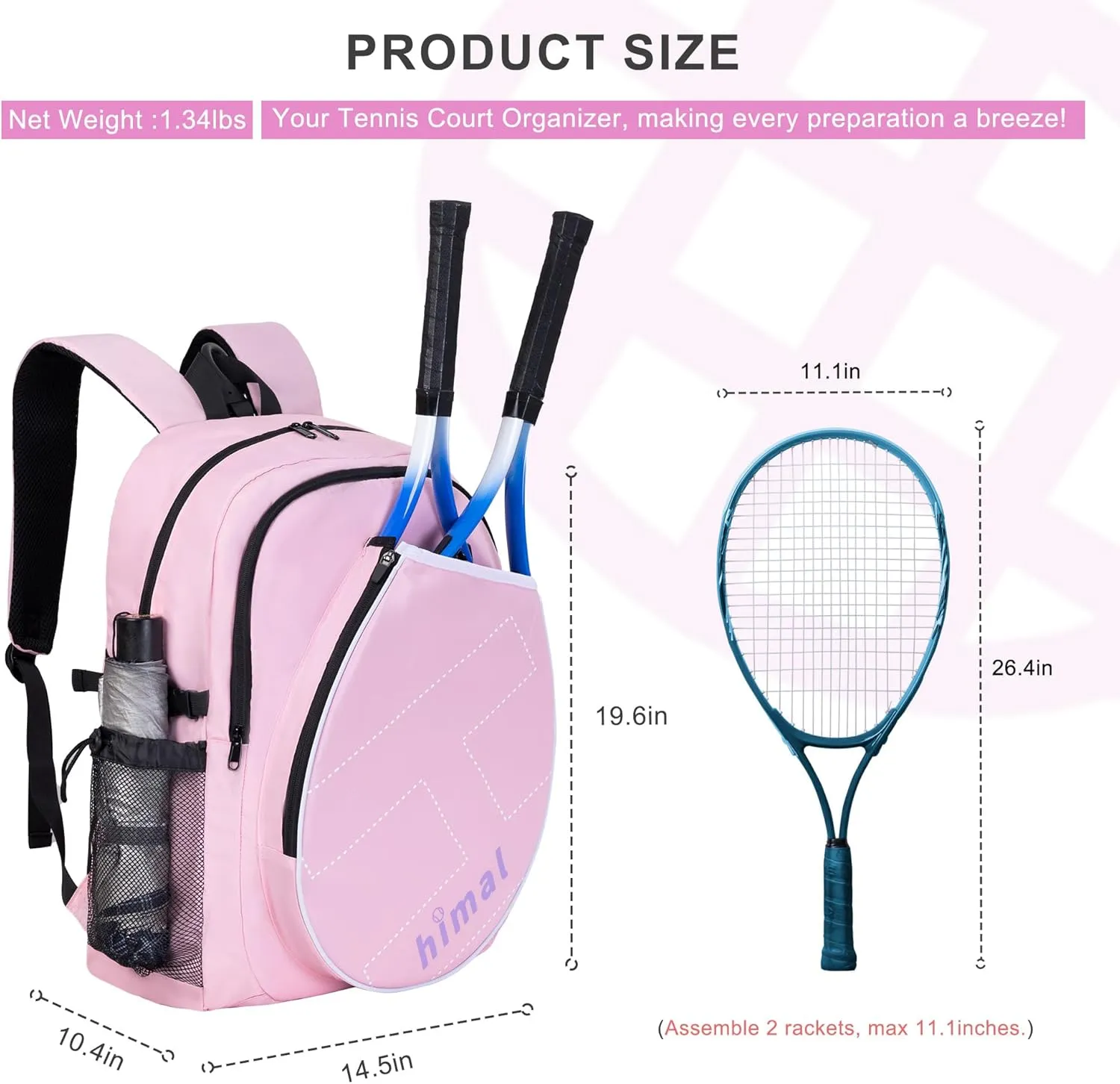 Tennis Bag Tennis Backpack for Men Women, Large Capacity Holds 2 Rackets with Ventilated Shoe Compartment and Insulated Pocket