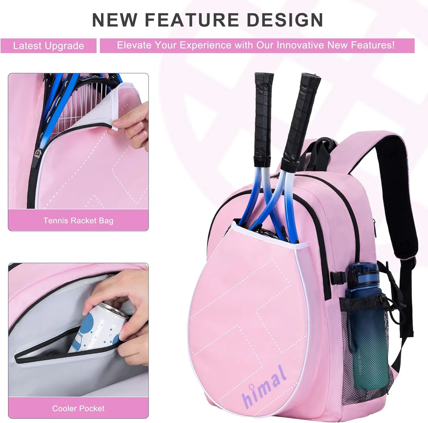 Tennis Bag Tennis Backpack for Men Women, Large Capacity Holds 2 Rackets with Ventilated Shoe Compartment and Insulated Pocket