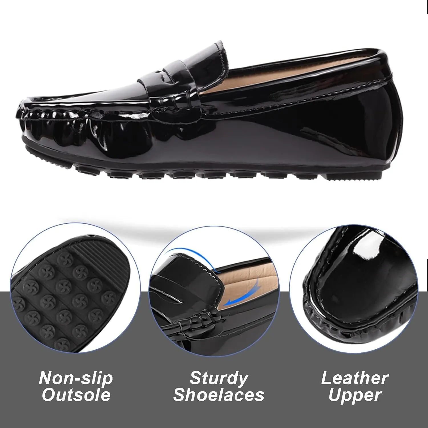Toddler Boys Girls Leather Loafers,Little Kids Soft Slip-On Dress Shoes,Moccasins Flat Boat Shoes Casual Daily Walking Wedding Church School
