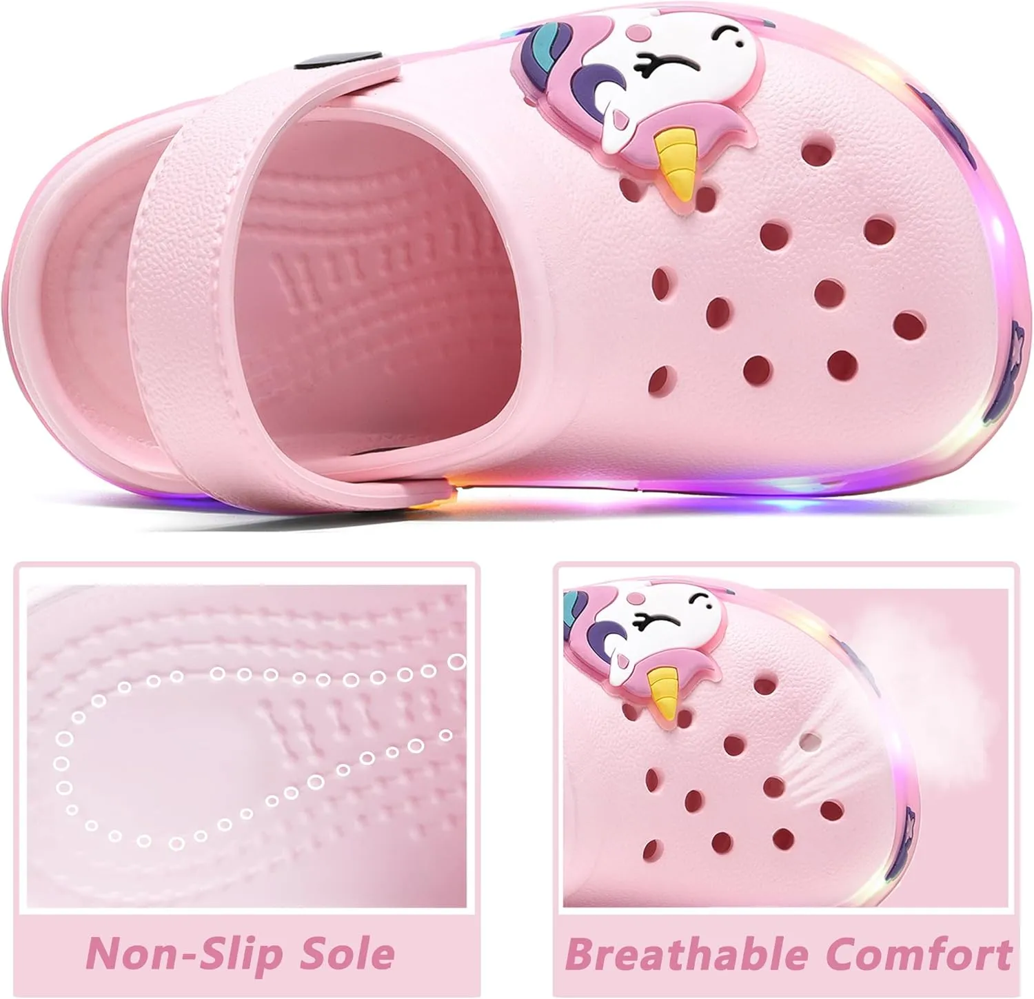 Toddler Kids' Girls LED Clogs Cute Garden Shoes Cartoon Slides Lightweight Non Slip Indoor Outdoor Sandals Beach Slippers Children