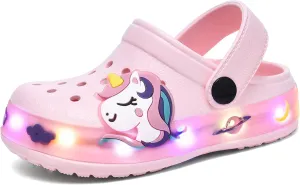 Toddler Kids' Girls LED Clogs Cute Garden Shoes Cartoon Slides Lightweight Non Slip Indoor Outdoor Sandals Beach Slippers Children