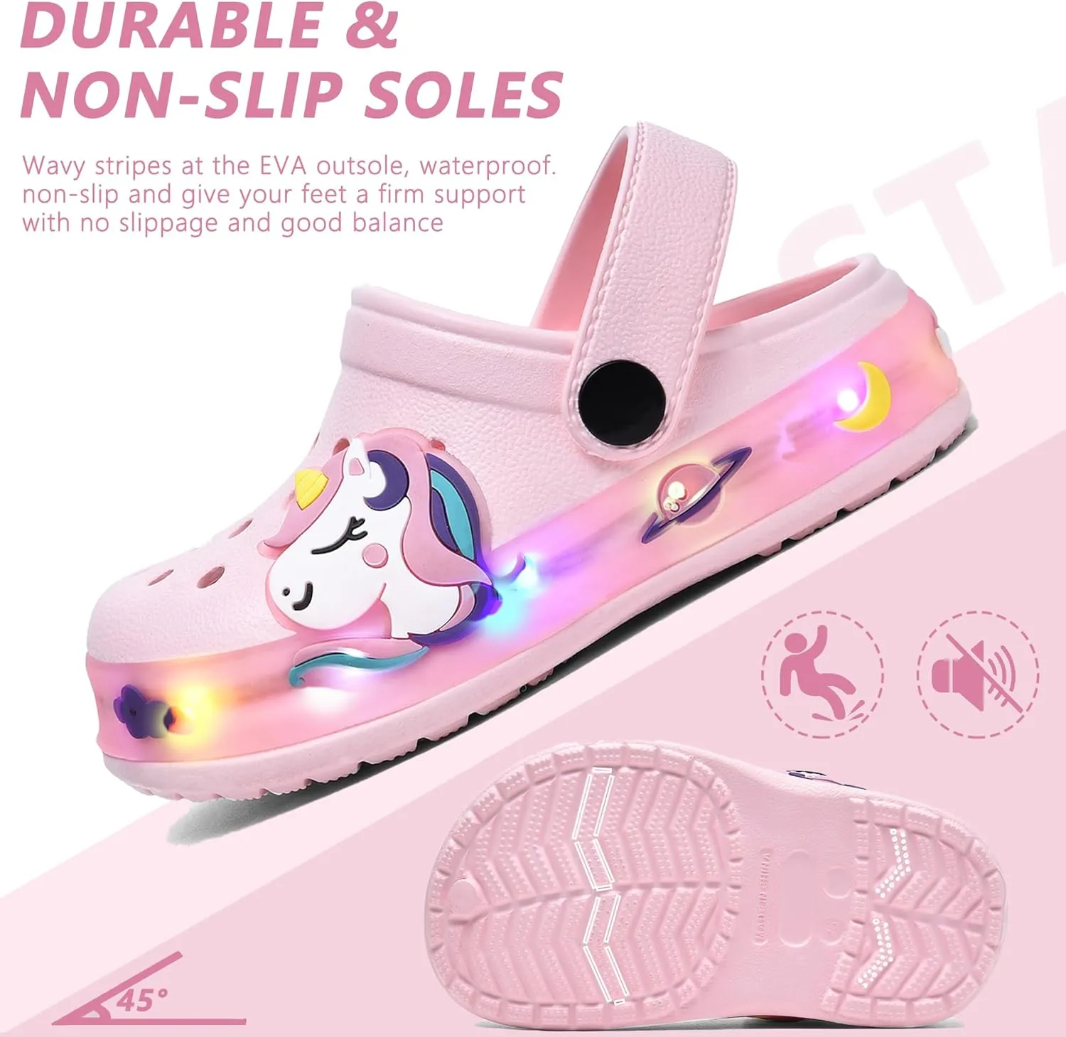 Toddler Kids' Girls LED Clogs Cute Garden Shoes Cartoon Slides Lightweight Non Slip Indoor Outdoor Sandals Beach Slippers Children