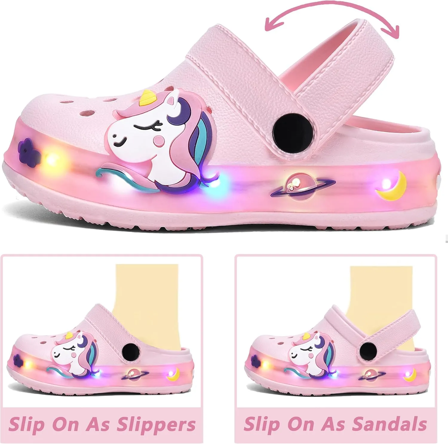 Toddler Kids' Girls LED Clogs Cute Garden Shoes Cartoon Slides Lightweight Non Slip Indoor Outdoor Sandals Beach Slippers Children