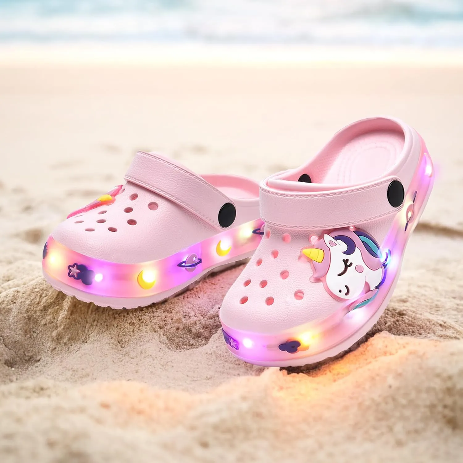 Toddler Kids' Girls LED Clogs Cute Garden Shoes Cartoon Slides Lightweight Non Slip Indoor Outdoor Sandals Beach Slippers Children
