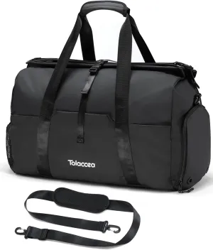 Tolaccea Gym Duffel Bag, Travel Bags Foldable Sports Duffle with Shoe Compartment & Wet Pocket, Lightweight & Water-Resistant, Perfect for Workout, Weekender Overnight & Carry-On Expandable