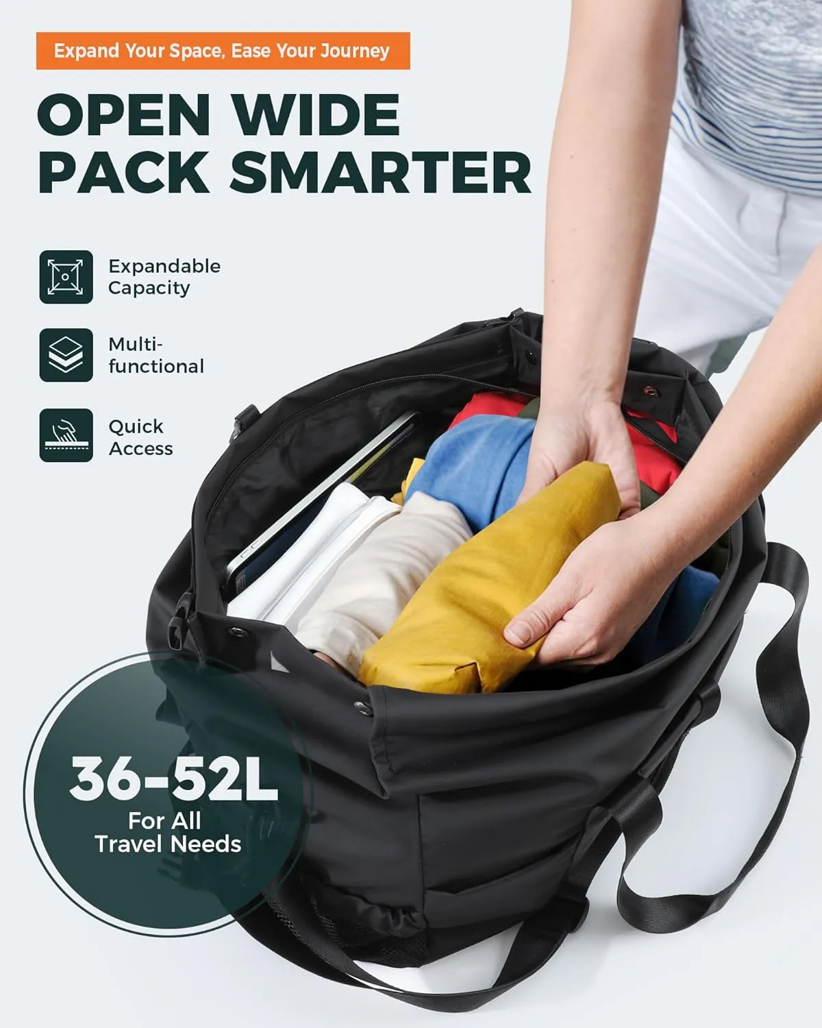 Tolaccea Gym Duffel Bag, Travel Bags Foldable Sports Duffle with Shoe Compartment & Wet Pocket, Lightweight & Water-Resistant, Perfect for Workout, Weekender Overnight & Carry-On Expandable