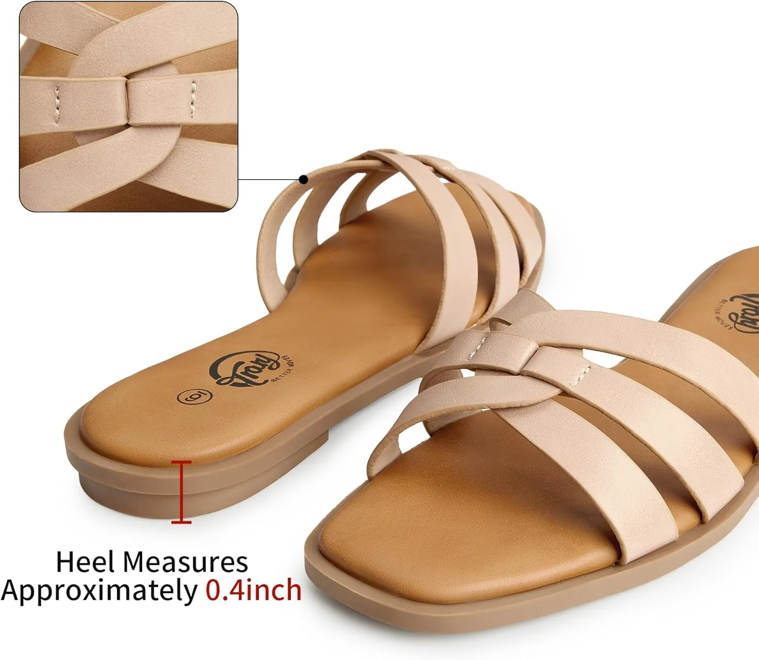 Trary Women's Flat Sandals Open Square Toe Slip on Slippers Casual Dressy Comfortable Soft Leather Summer Fashion Slide Sandals for Women Vacation Beach Party