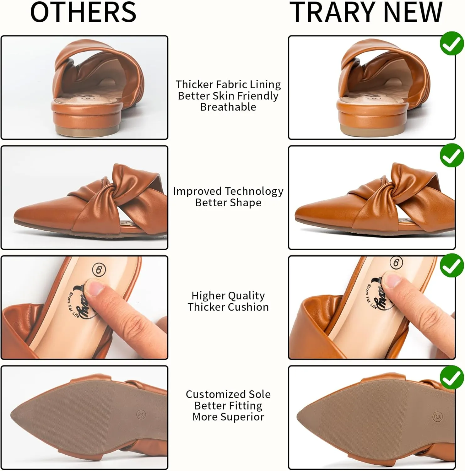 Trary Womens Mules Flats Closed Pointed Toe Comfortable Slip on Backless Loafer Shoes for Women with Knot