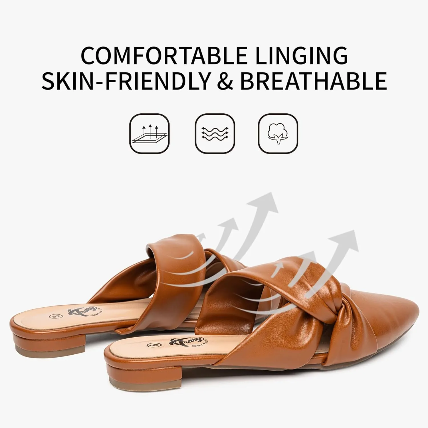 Trary Womens Mules Flats Closed Pointed Toe Comfortable Slip on Backless Loafer Shoes for Women with Knot