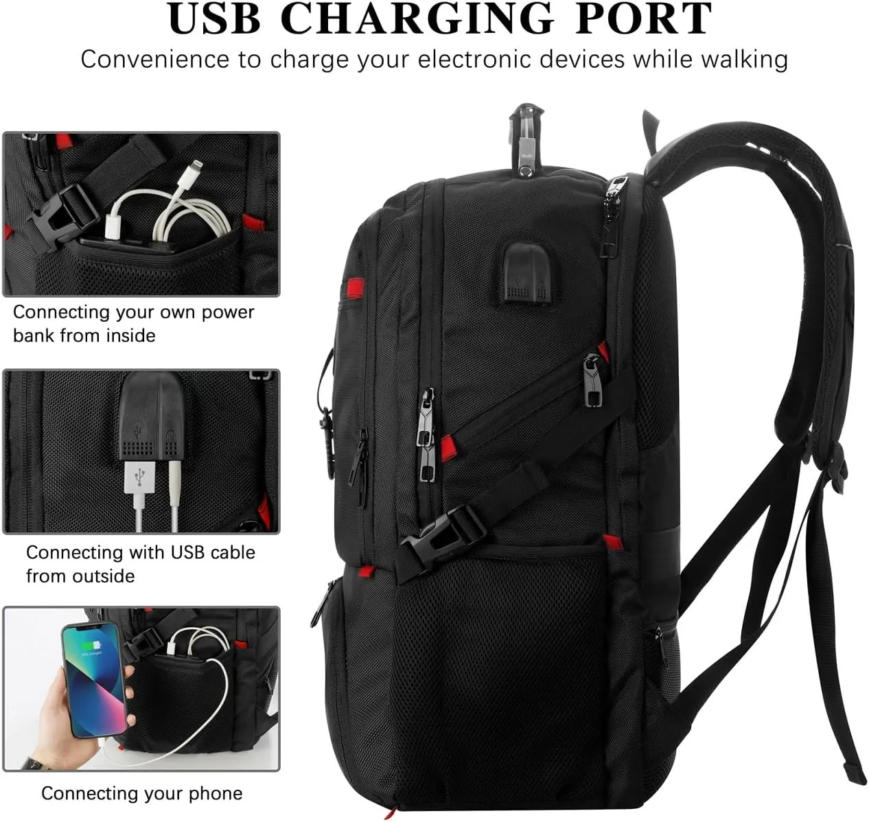 Travel Business Laptop Backpack for 18.4in PC with Shoe Compartment USB Charging Port,Sport Gym Bag for College Hiking Camping,Waterproof School Bookbag for Men Women Boys,Black