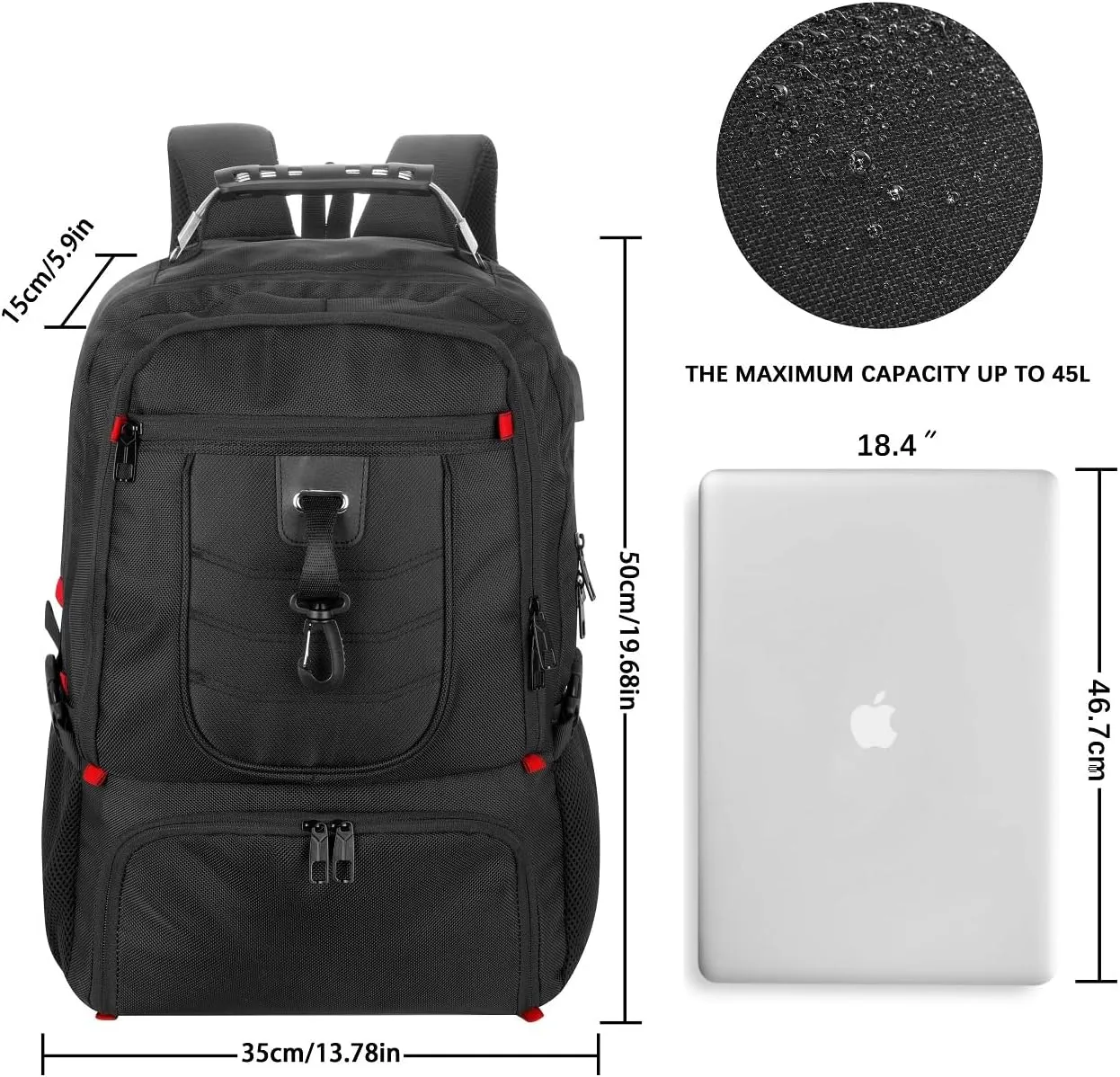 Travel Business Laptop Backpack for 18.4in PC with Shoe Compartment USB Charging Port,Sport Gym Bag for College Hiking Camping,Waterproof School Bookbag for Men Women Boys,Black