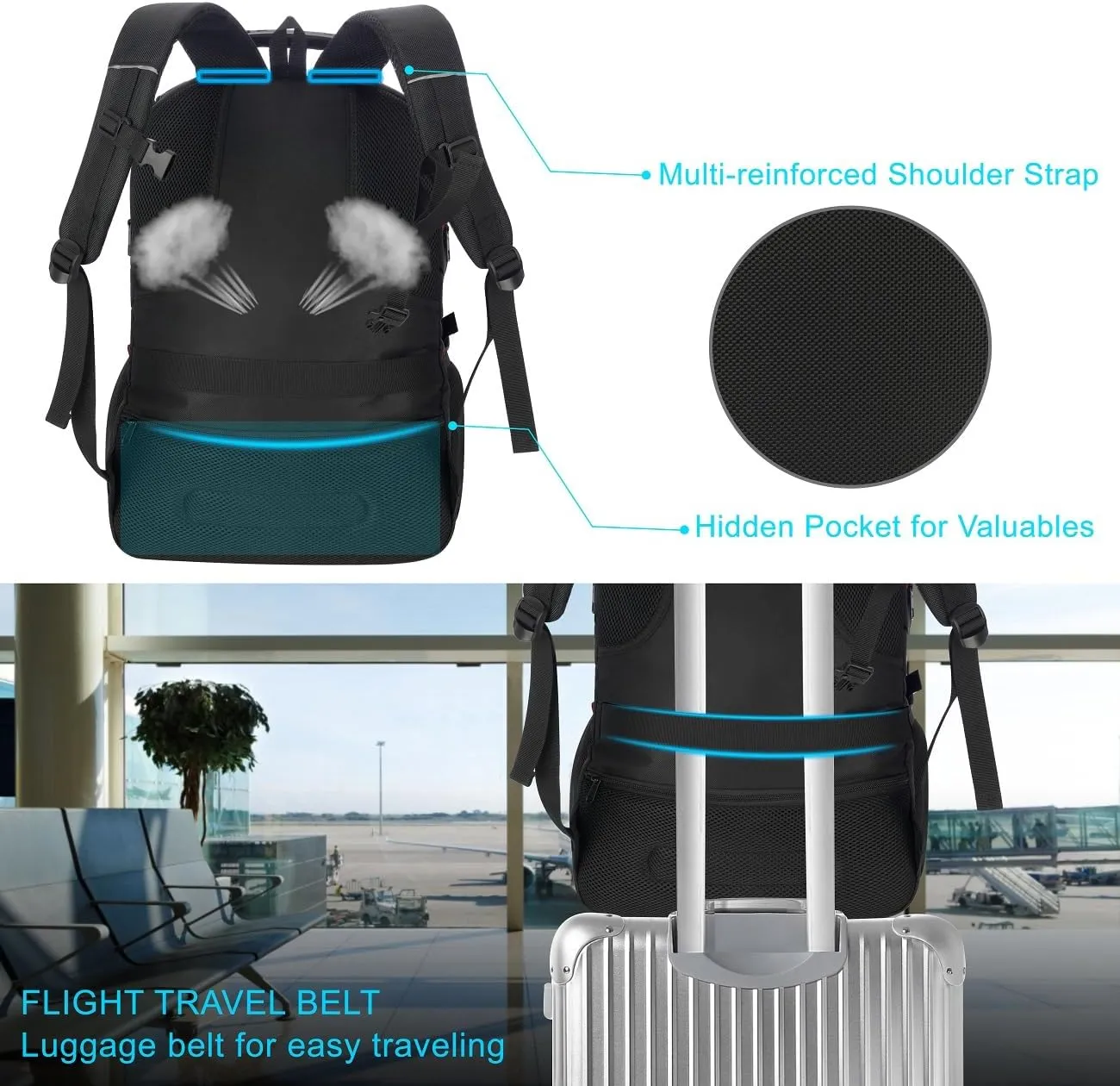 Travel Business Laptop Backpack for 18.4in PC with Shoe Compartment USB Charging Port,Sport Gym Bag for College Hiking Camping,Waterproof School Bookbag for Men Women Boys,Black