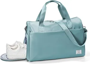 Travel Duffel Bags for Women & Men - Weekender with Shoe & Laptop Compartments - Carry On, Overnight, Gym & Hospital Bag - Light Blue