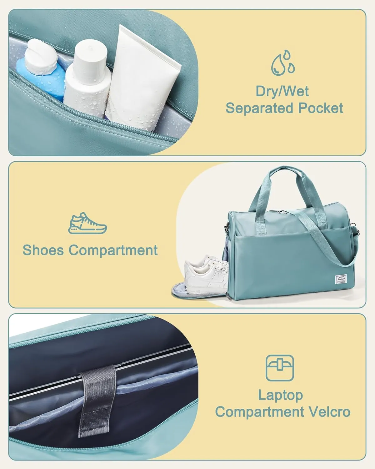 Travel Duffel Bags for Women & Men - Weekender with Shoe & Laptop Compartments - Carry On, Overnight, Gym & Hospital Bag - Light Blue