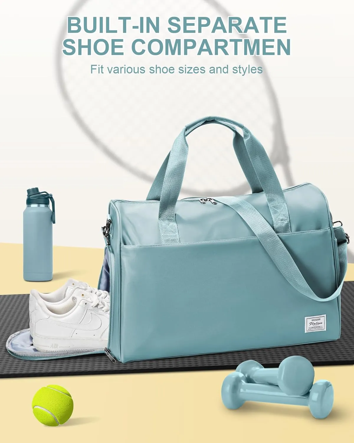 Travel Duffel Bags for Women & Men - Weekender with Shoe & Laptop Compartments - Carry On, Overnight, Gym & Hospital Bag - Light Blue