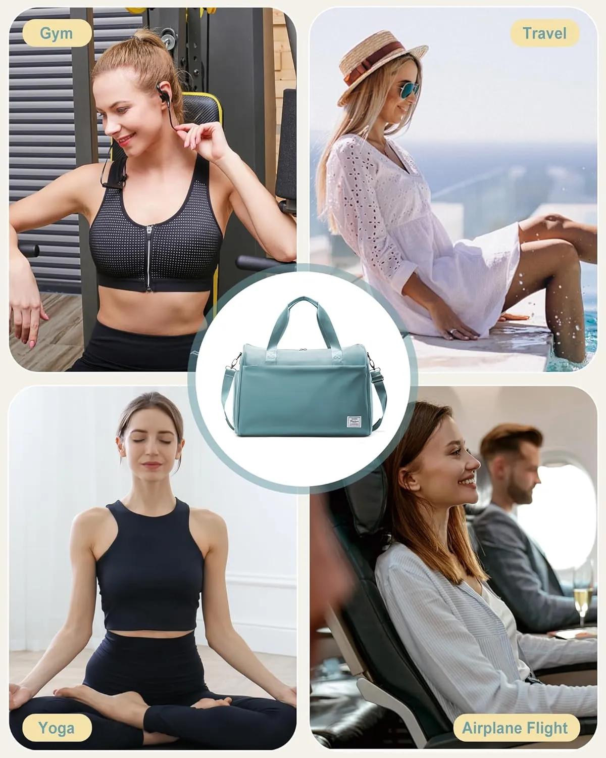 Travel Duffel Bags for Women & Men - Weekender with Shoe & Laptop Compartments - Carry On, Overnight, Gym & Hospital Bag - Light Blue