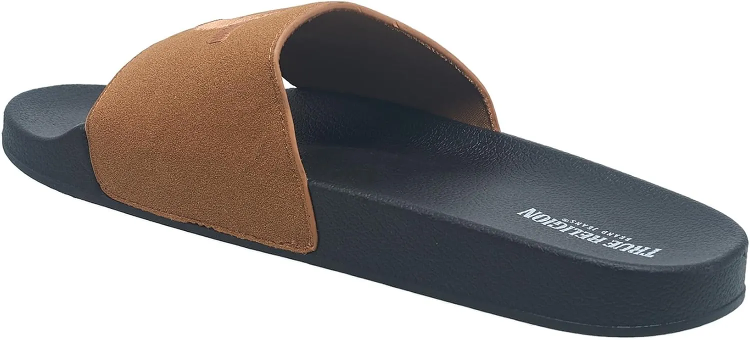True Religion Men’s Logo Slide Sandals – Cushioned Comfort with Bold Horseshoe Strap