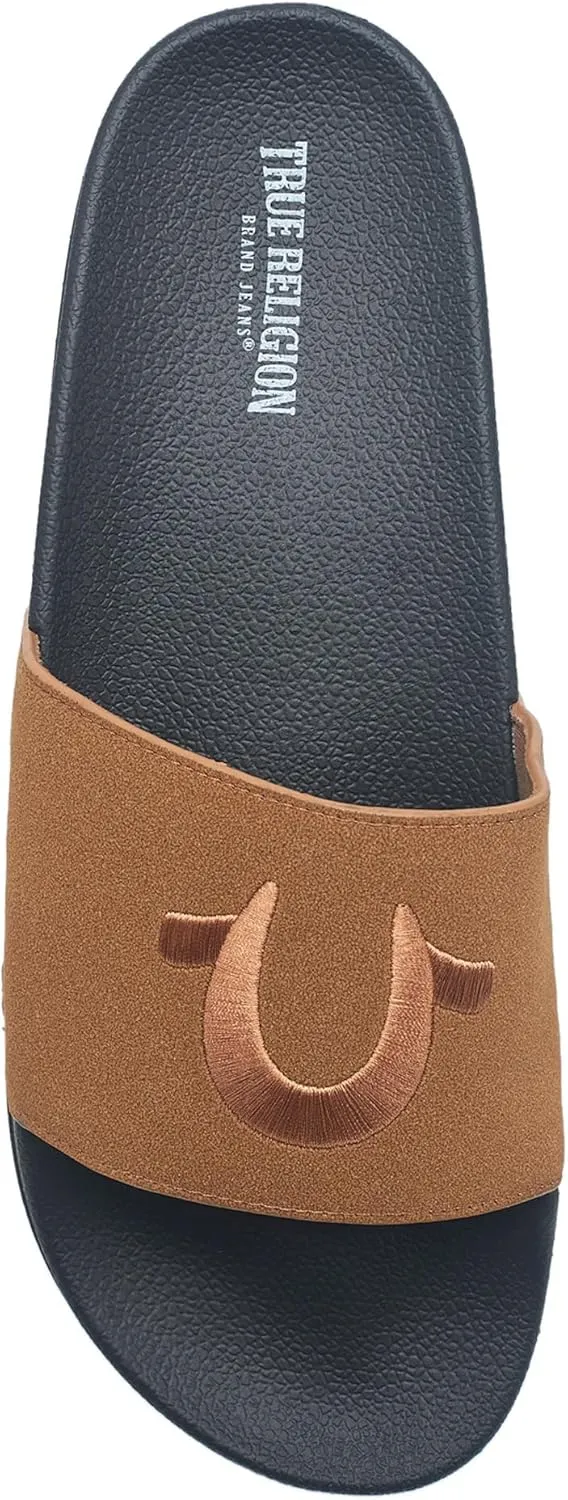 True Religion Men’s Logo Slide Sandals – Cushioned Comfort with Bold Horseshoe Strap