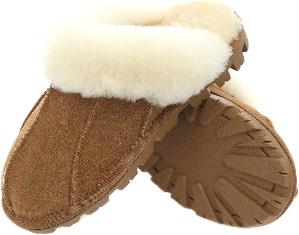 Unisex Sheepskin Wool Fur Leather Women's Slippers hanada Slide