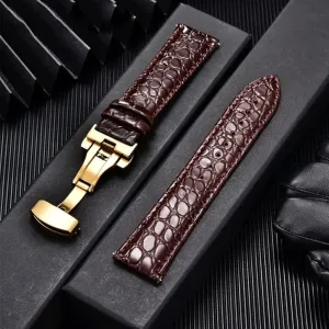 Universal Soft Wrist Belt Bracelet Comfortable Genuine Leather Watch Strap 16/18/20/22mm Watch Buckle Band   Tool(White-Patch Five-Pointed star4,24mm)
