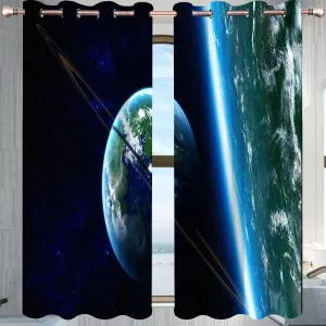 Universe 2 Panel Curtain,Planet Slide Door Curtain Bedroom Kitchen 55in Width by 72in Height