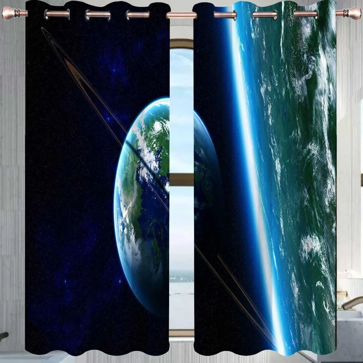 Universe 2 Panel Curtain,Planet Slide Door Curtain Bedroom Kitchen 55in Width by 72in Height