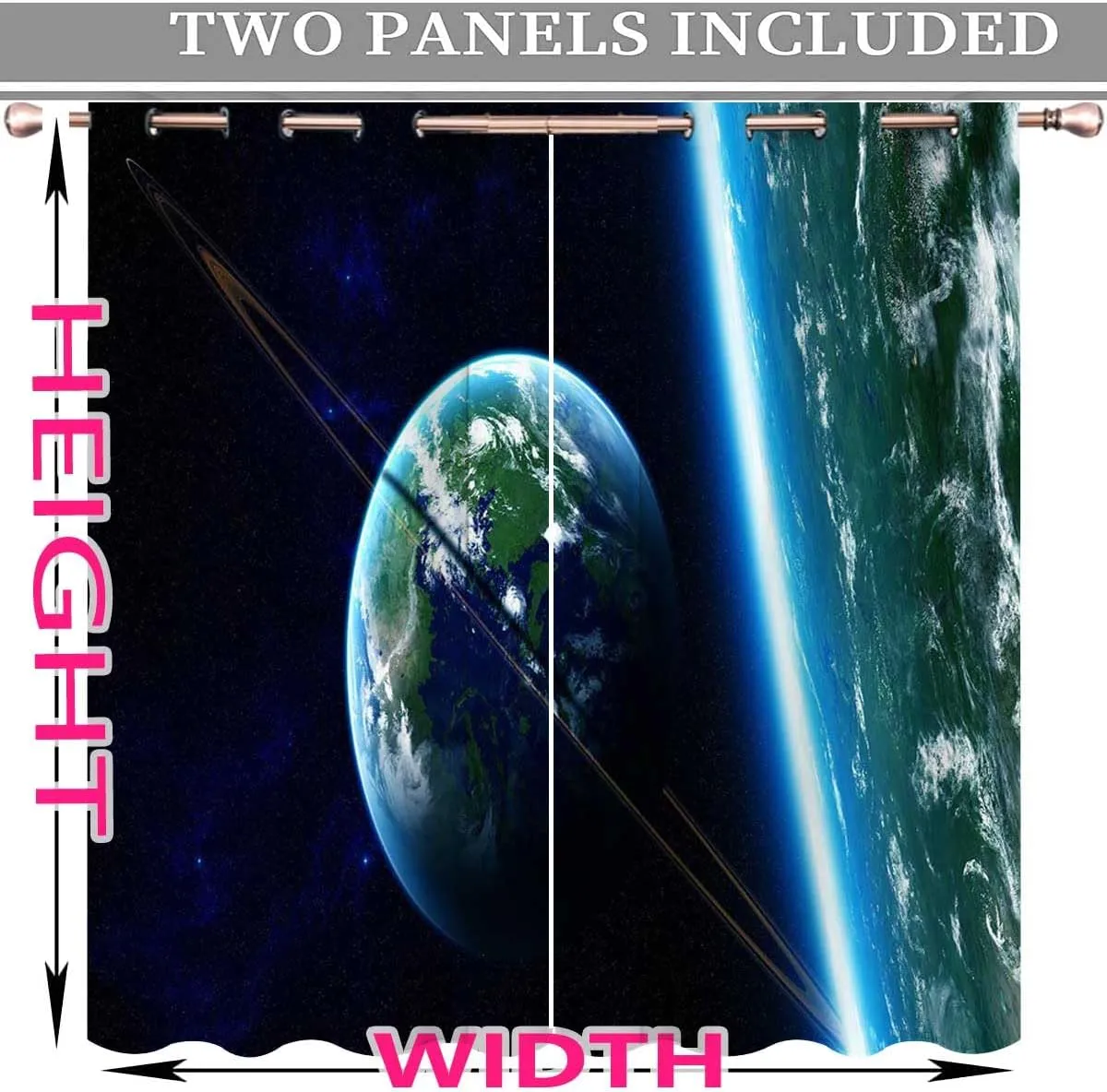 Universe 2 Panel Curtain,Planet Slide Door Curtain Bedroom Kitchen 55in Width by 72in Height
