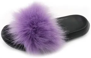 Unpafcxddyig Women's Fur Slide Slipper Open Toe Sandal with Soft Furry Faux Fox Fur House Outdoor Slippers