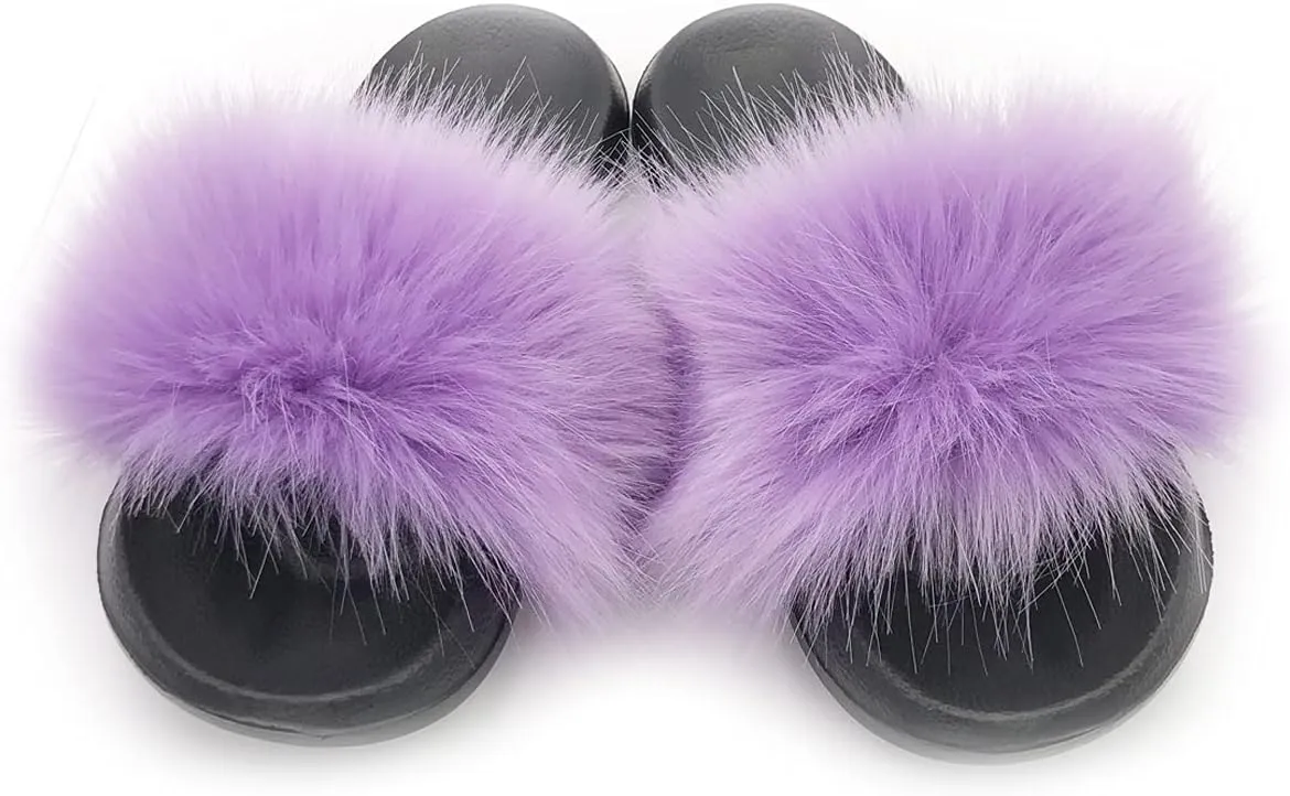 Unpafcxddyig Women's Fur Slide Slipper Open Toe Sandal with Soft Furry Faux Fox Fur House Outdoor Slippers