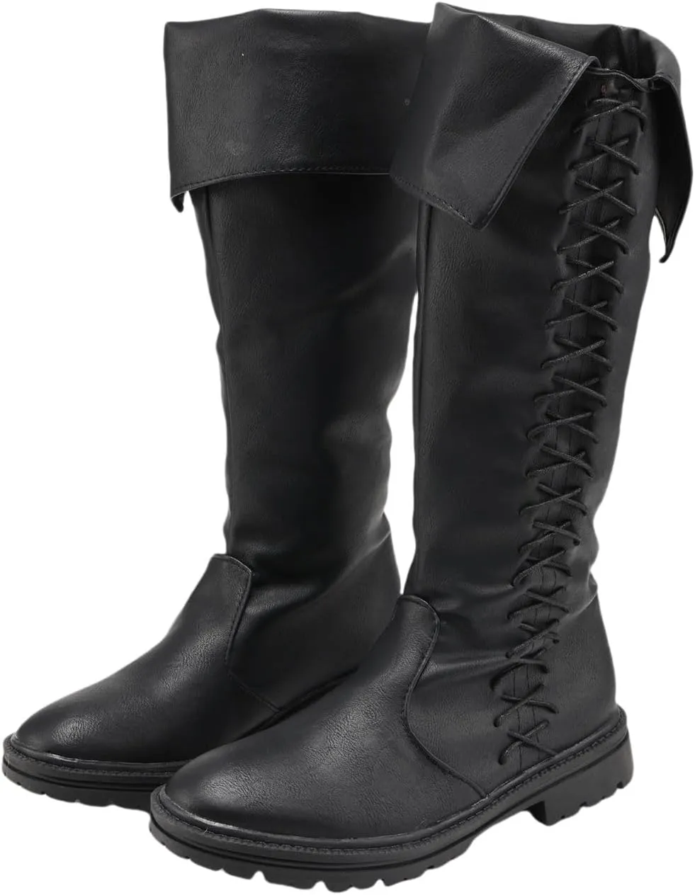 Unsex Retro Medieval Renaissance Pull On Boots Mid Calf Gothic Boots Halloween Cosplay Cuff Shoes
