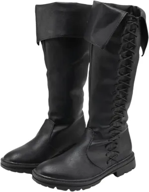 Unsex Retro Medieval Renaissance Pull On Boots Mid Calf Gothic Boots Halloween Cosplay Cuff Shoes