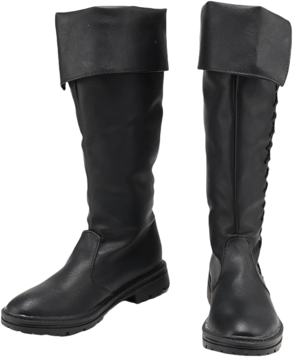Unsex Retro Medieval Renaissance Pull On Boots Mid Calf Gothic Boots Halloween Cosplay Cuff Shoes