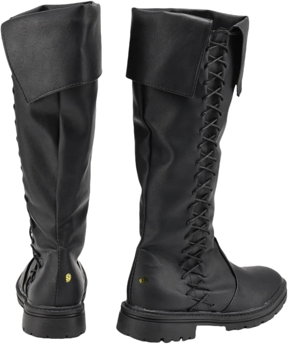 Unsex Retro Medieval Renaissance Pull On Boots Mid Calf Gothic Boots Halloween Cosplay Cuff Shoes