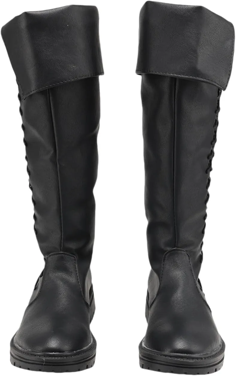 Unsex Retro Medieval Renaissance Pull On Boots Mid Calf Gothic Boots Halloween Cosplay Cuff Shoes