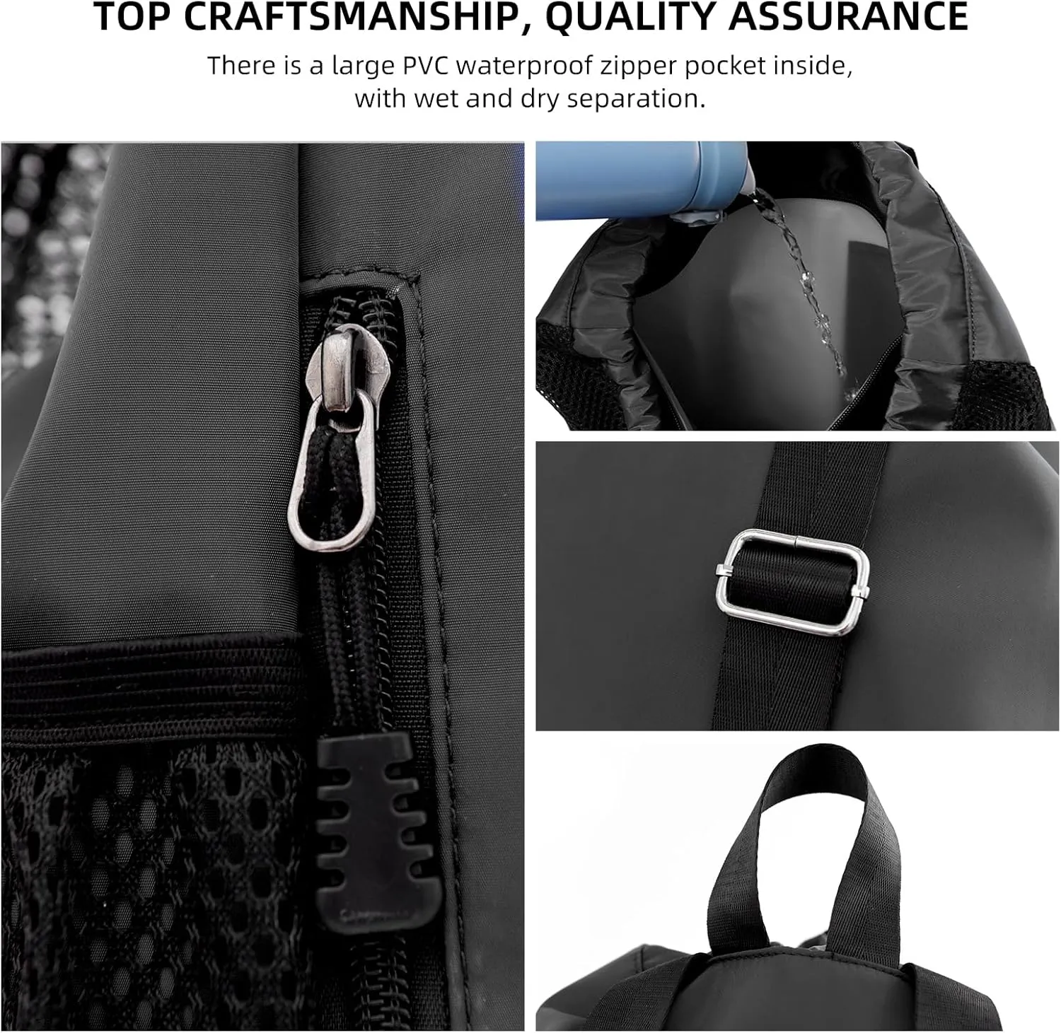 Valleycomfy Drawstring Gym Bag Sports Backpack With Shoe Compartment and Reflective Strips Black