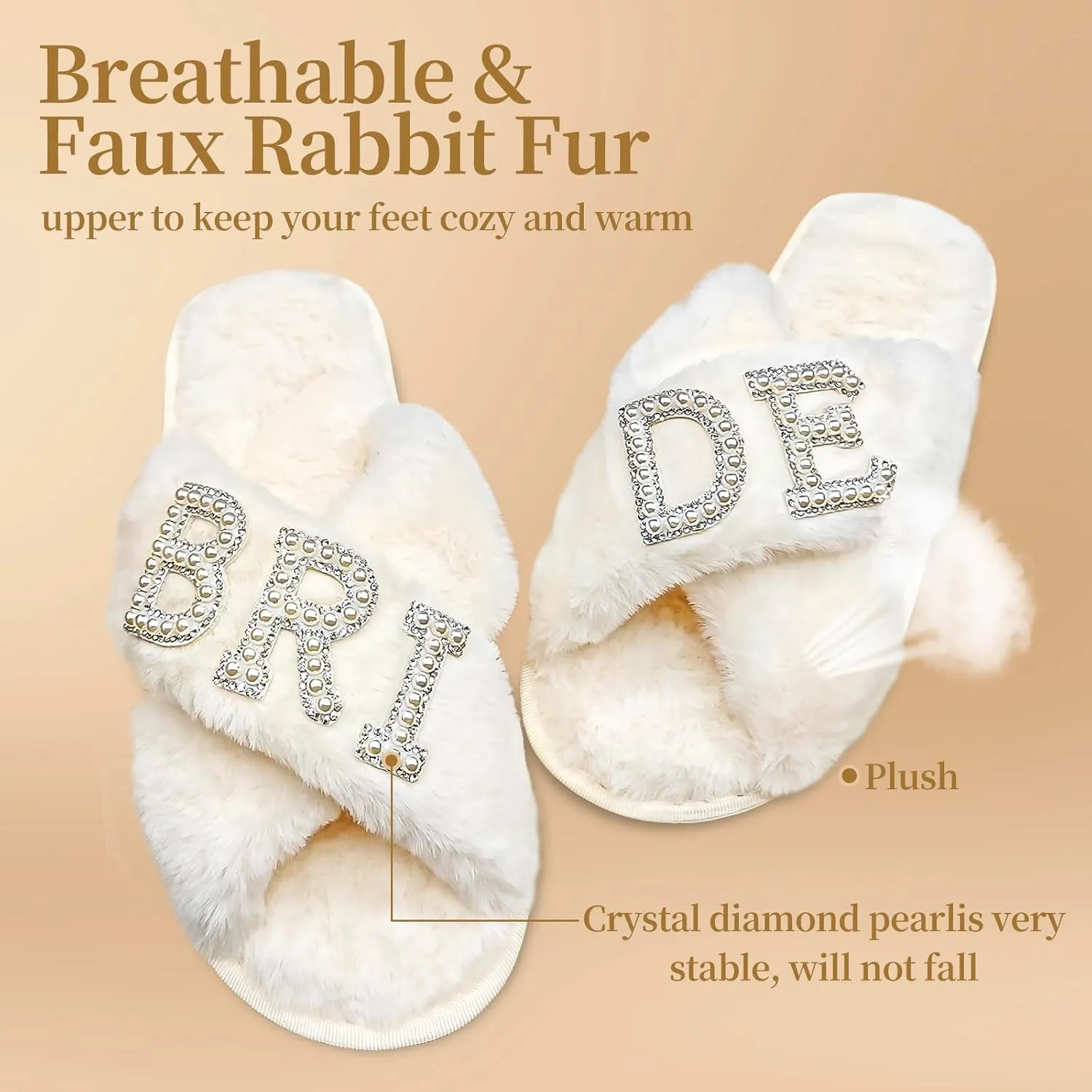 VOPHIA Bride Fuzzy Slippers - Cross Band Soft Wedding Slippers for Bridal Shower