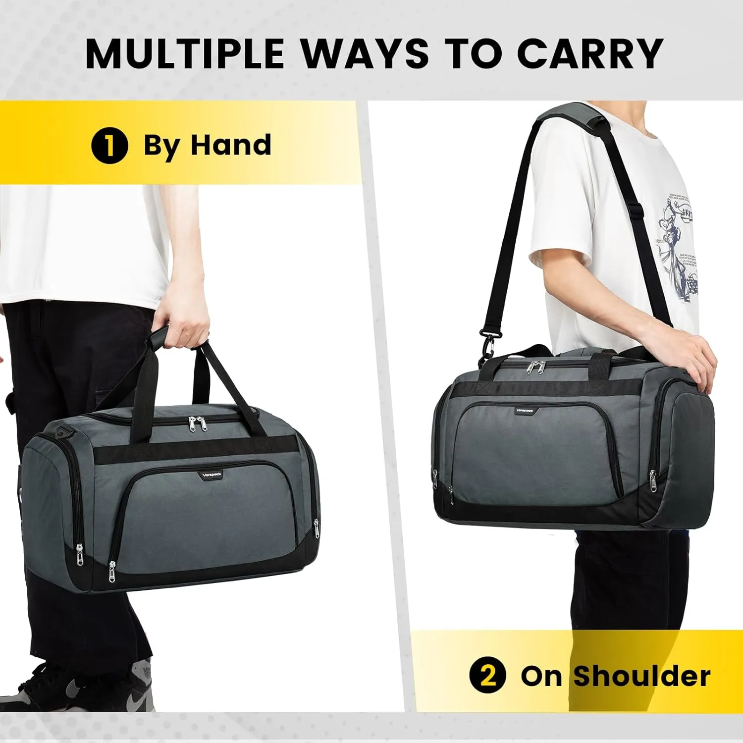 Vorspack Small Gym Bag - 40L Duffle Bag for Men Women Lightweight Duffel Bag with Shoe Compartment Wet Pocket Travel Bag Sports Bag for Sports Gym Travel - Grey