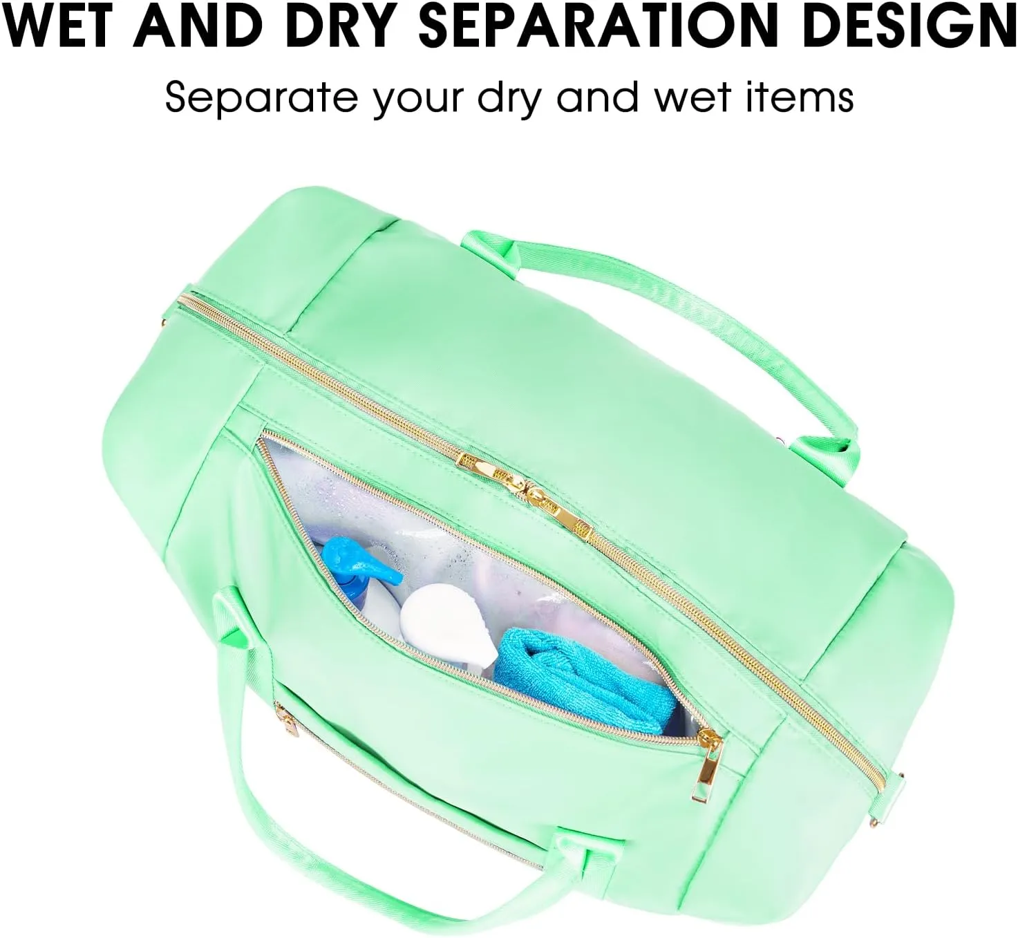 WANDF For Spirit Airlines Personal Item Bag 18x14x8 Travel Duffel Bag with TSA Approved Quart Size Bag & Shoe Bags Weekender Overnight Carry-on Luggage for Women (Light Green)