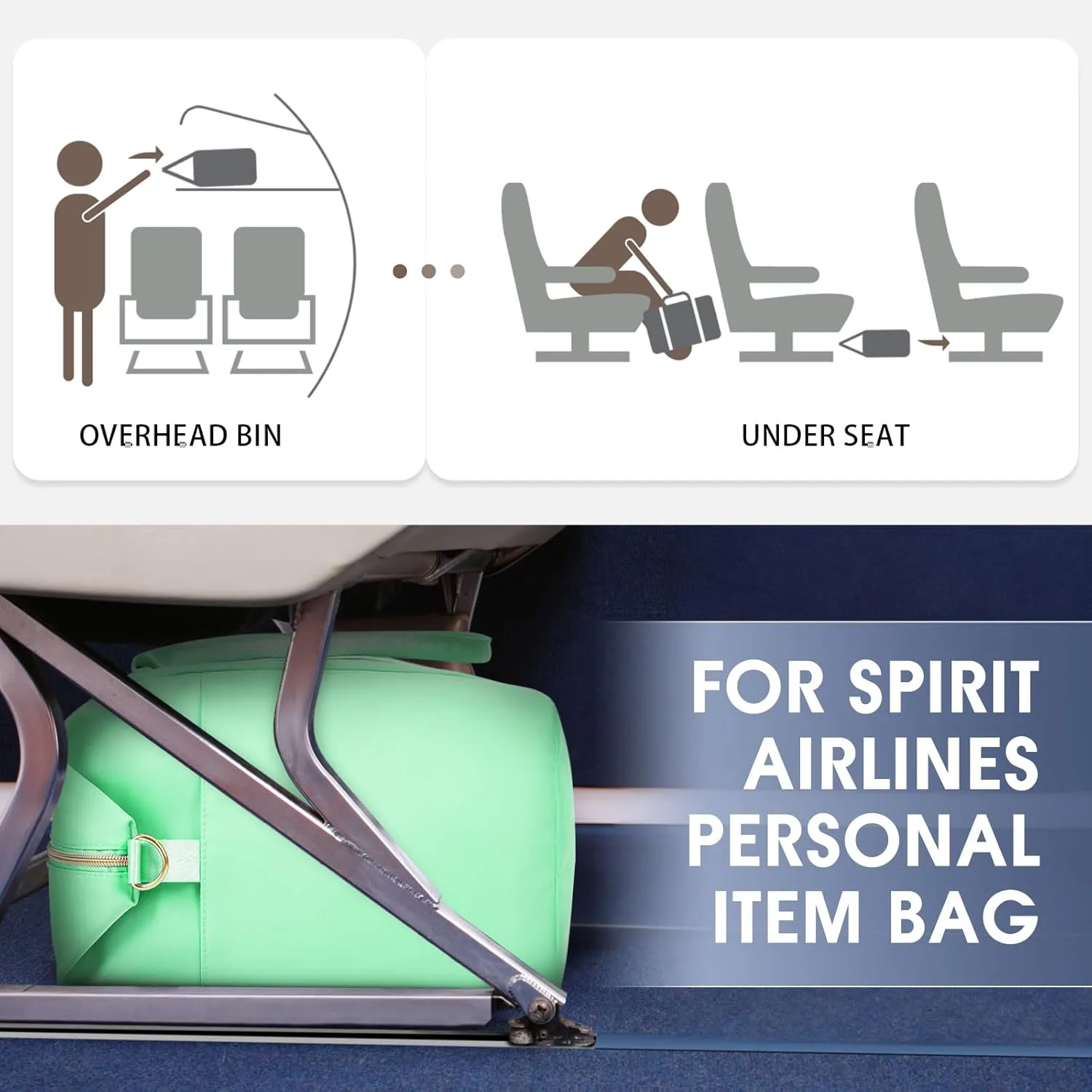 WANDF For Spirit Airlines Personal Item Bag 18x14x8 Travel Duffel Bag with TSA Approved Quart Size Bag & Shoe Bags Weekender Overnight Carry-on Luggage for Women (Light Green)