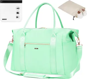WANDF For Spirit Airlines Personal Item Bag 18x14x8 Travel Duffel Bag with TSA Approved Quart Size Bag & Shoe Bags Weekender Overnight Carry-on Luggage for Women (Light Green)