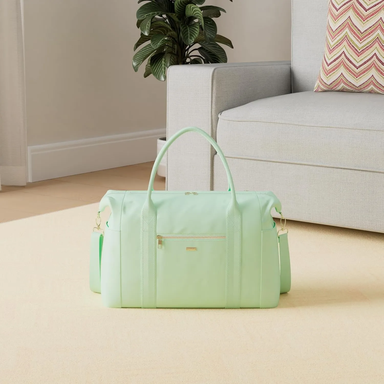WANDF For Spirit Airlines Personal Item Bag 18x14x8 Travel Duffel Bag with TSA Approved Quart Size Bag & Shoe Bags Weekender Overnight Carry-on Luggage for Women (Light Green)