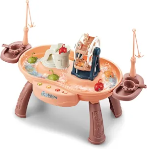 Water Circulating Fishing Game Board Play Set with Music,Fishing Toys and Waterwhee,Interactive Small Toddlers Water Table, Kitchen Sink Table Play,Kids Role Play